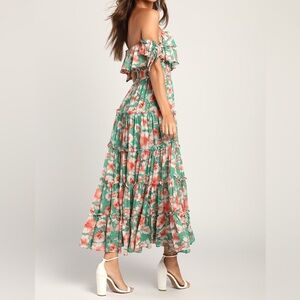 Lulus Chance For Us Green Floral Off-the-Shoulder Ruffled Maxi Dress
